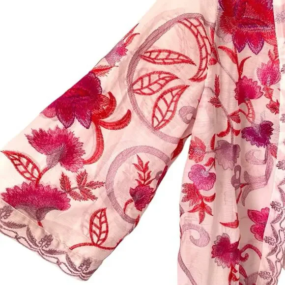 Soft Surroundings NWTs Palisade Topper Open Kimono Magenta Soft Pink Embroidered